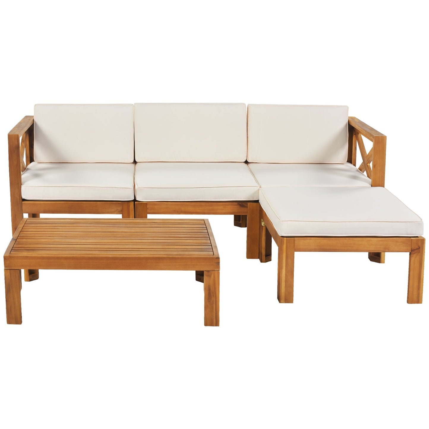 Acacia Wood Outdoor Patio Sectional Sofa Set