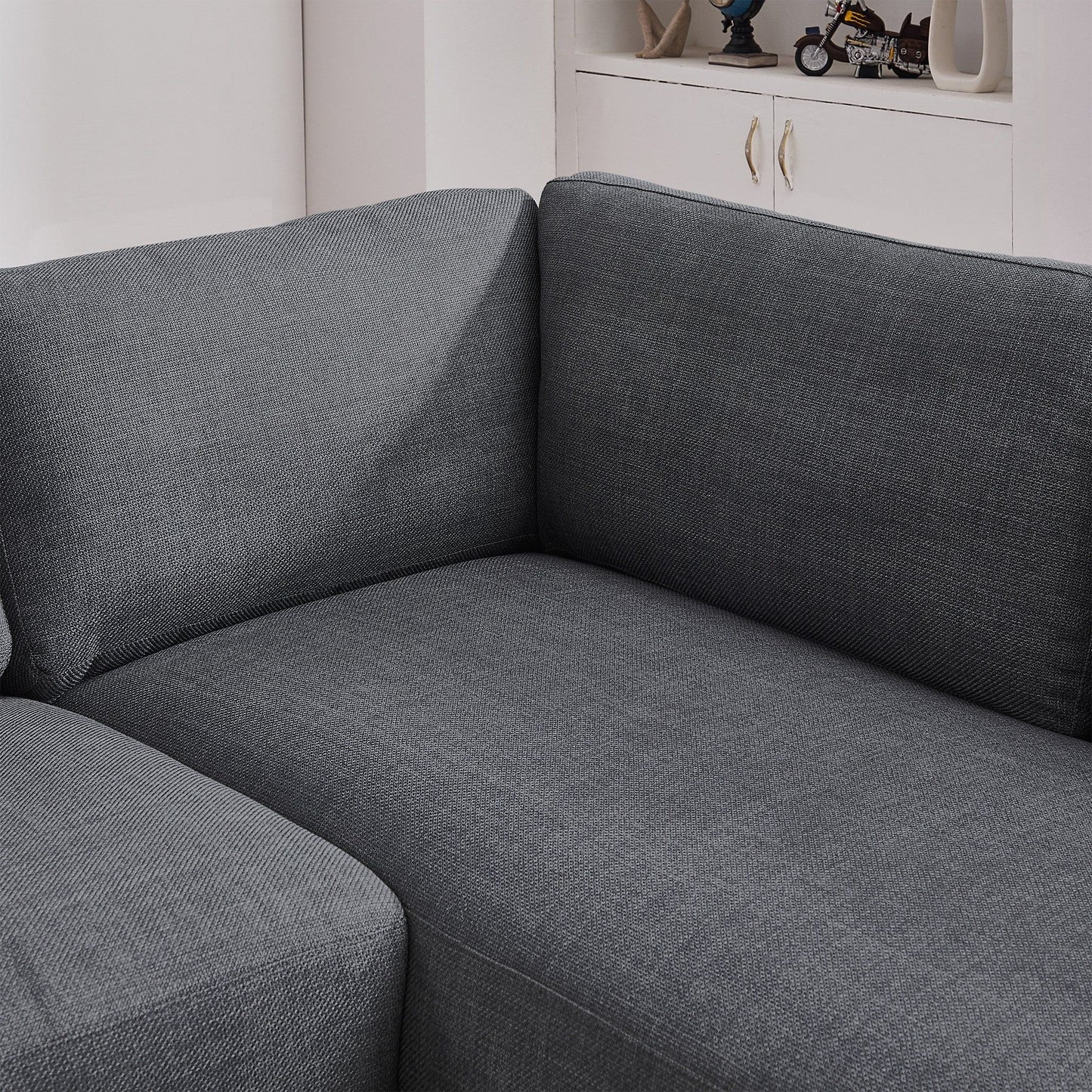 Glander Comfortable Cozy Sectional Sofa gray textured fabric close-up cushions on Tampa Home & Garden Store
