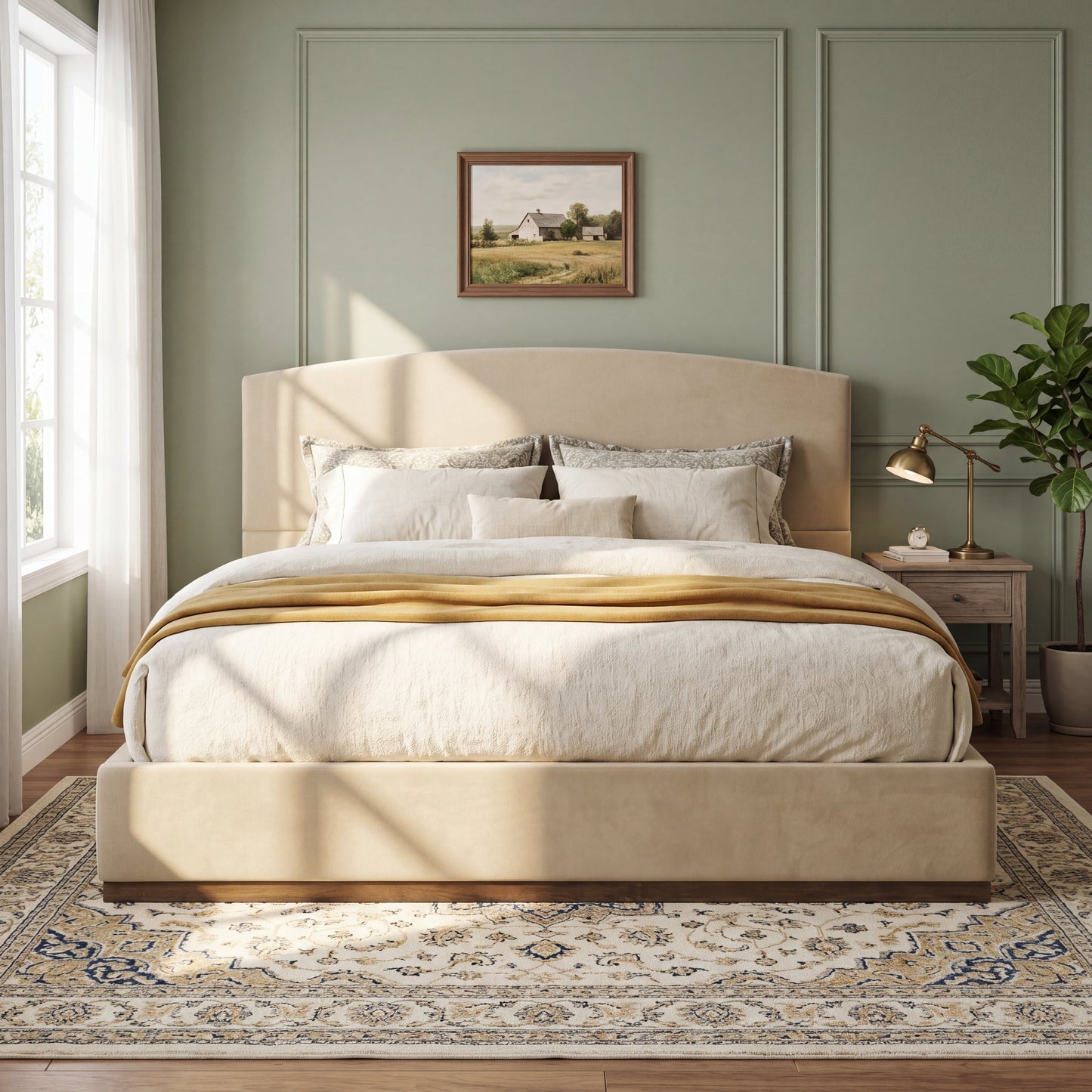 King Size Camel Velvet Upholstered Bed Frame