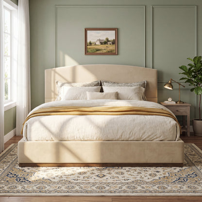 King Size Camel Velvet Upholstered Bed Frame