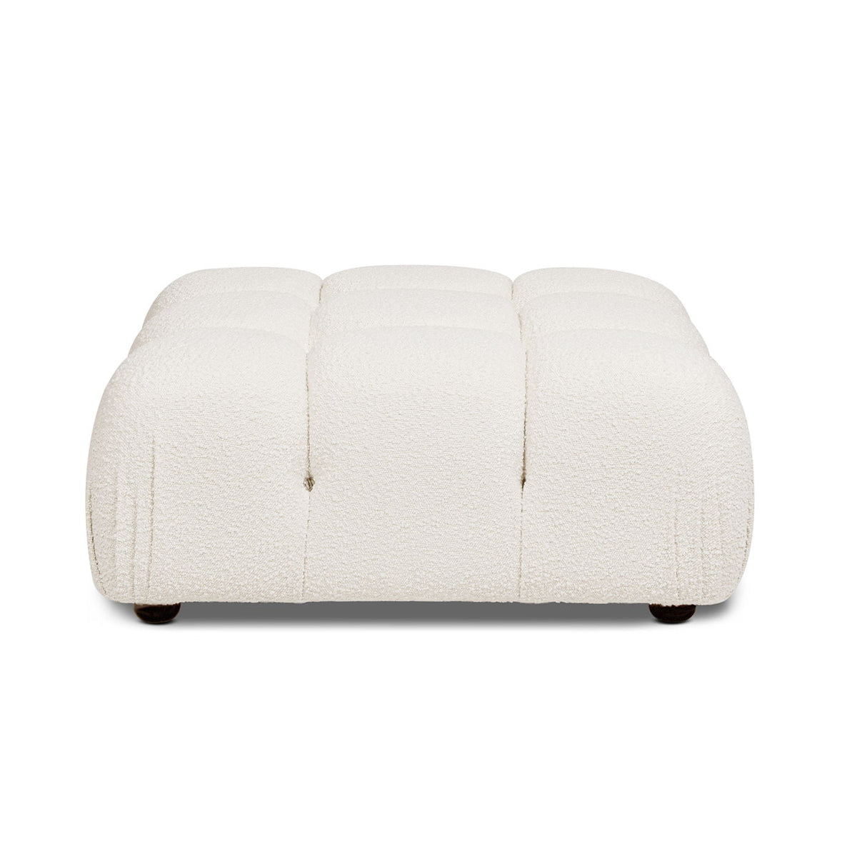 Bubble modular cocktail ottoman in cream boucle, three-segment design with dark wood feet on Tampa Home & Garden Store