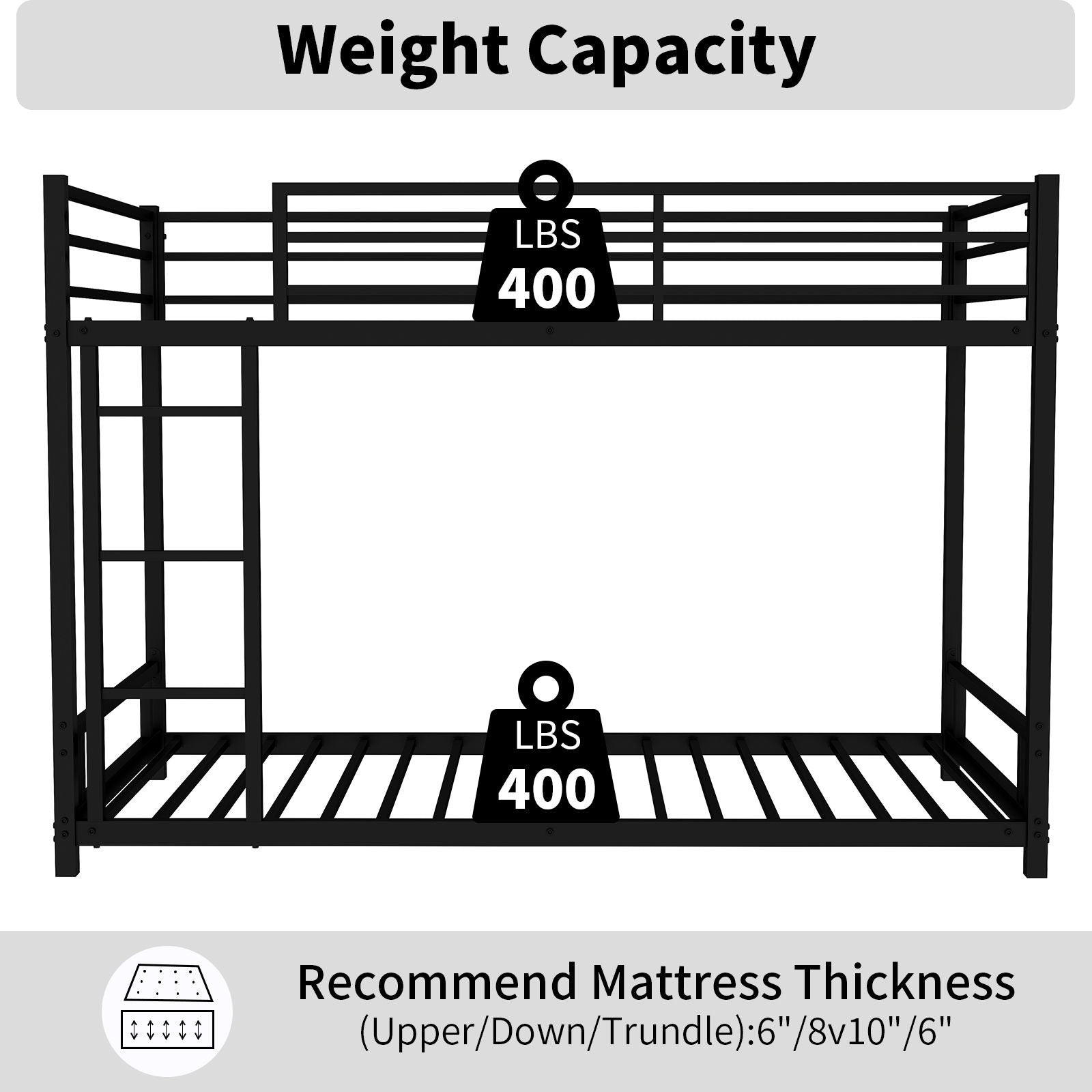 Bunk bed frame in black metal with safety guardrails and 400 lb capacity per bunk on Tampa Home & Garden Store
