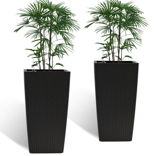 Square black woven planters set of 2 with automatic watering system by HouseOfZazla on Tampa Home & Garden Store