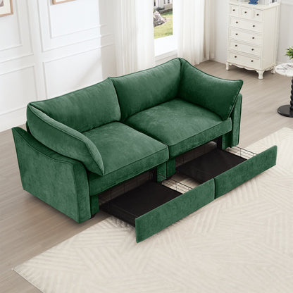2 Seater Sofa with Pull Out Storage Drawers in green velvet by HouseOfZazla on Tampa Home & Garden Store
