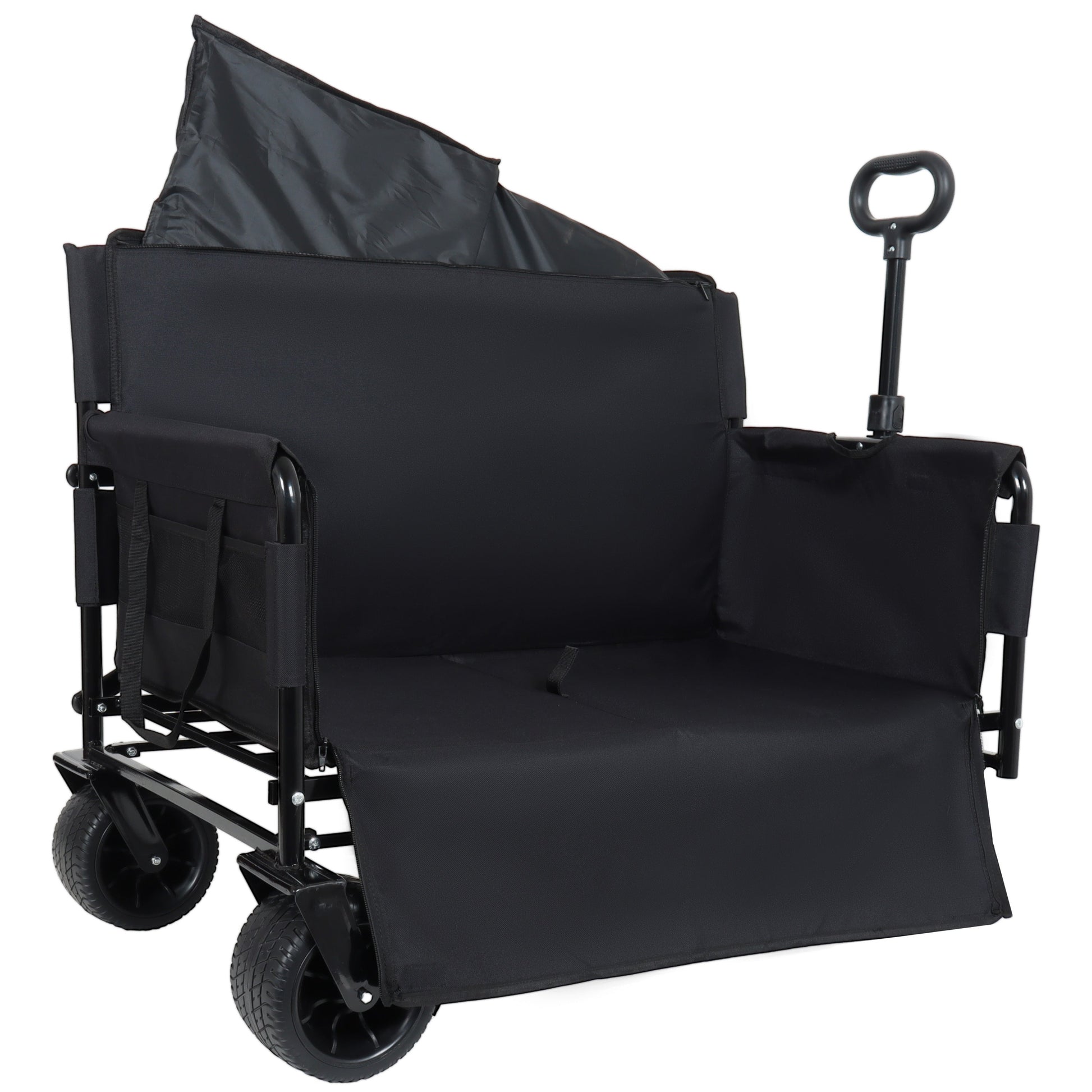 3-in-1 Folding Wagon Cart with Bench Seat & Storage, black outdoor wagon with steel frame on Tampa Home & Garden Store