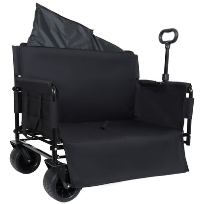 3-in-1 Folding Wagon Cart with Bench Seat & Storage, black outdoor wagon with steel frame on Tampa Home & Garden Store