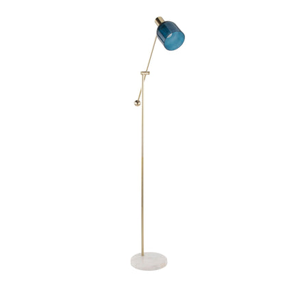 Marcel Contemporary Glam Floor Lamp with blue glass shade and marble base by HouseOfZazla on Tampa Home & Garden Store