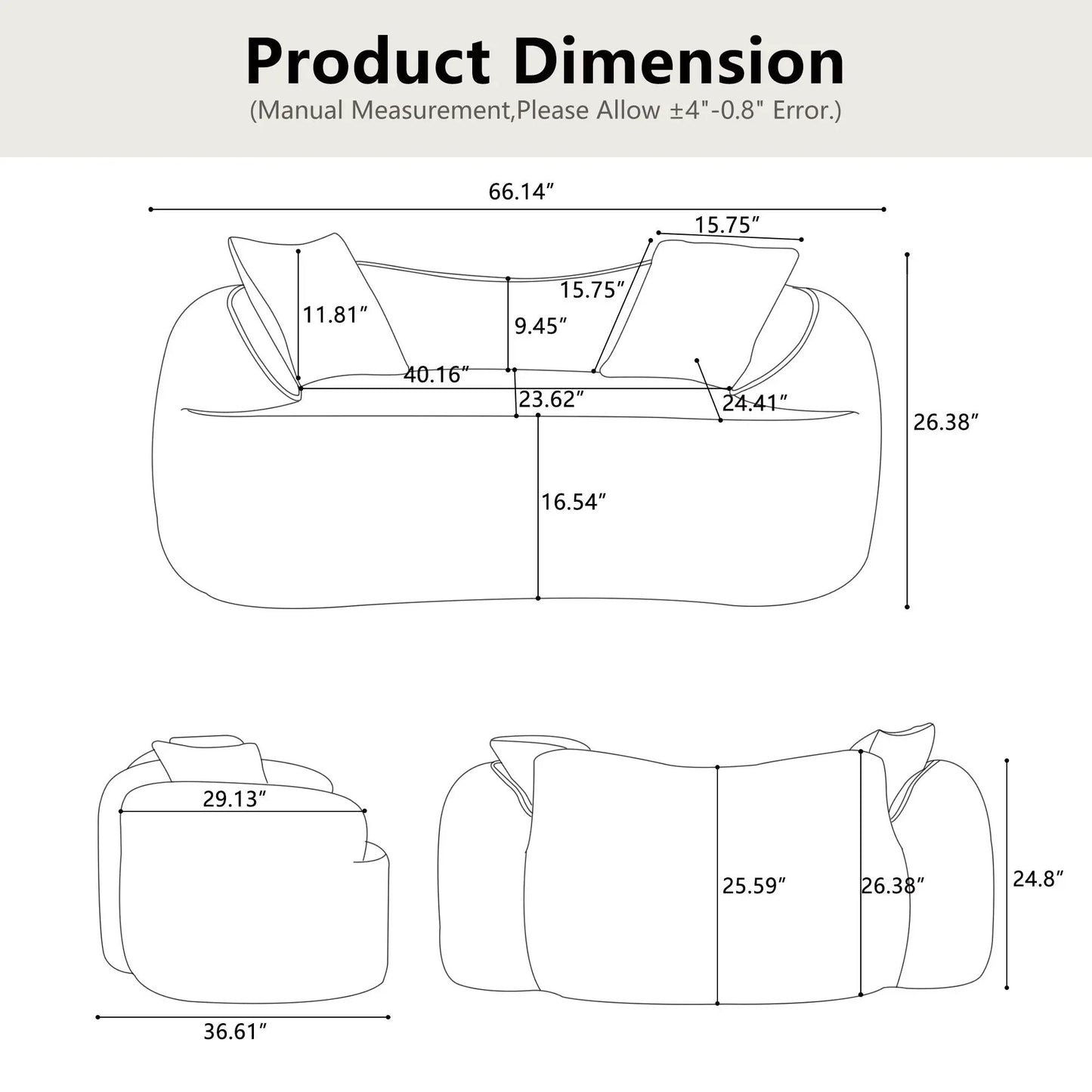 Curved 2 Person Sofa with Armrests and Pillows