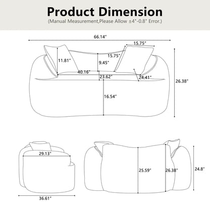 Curved 2 Person Sofa with Armrests and Pillows