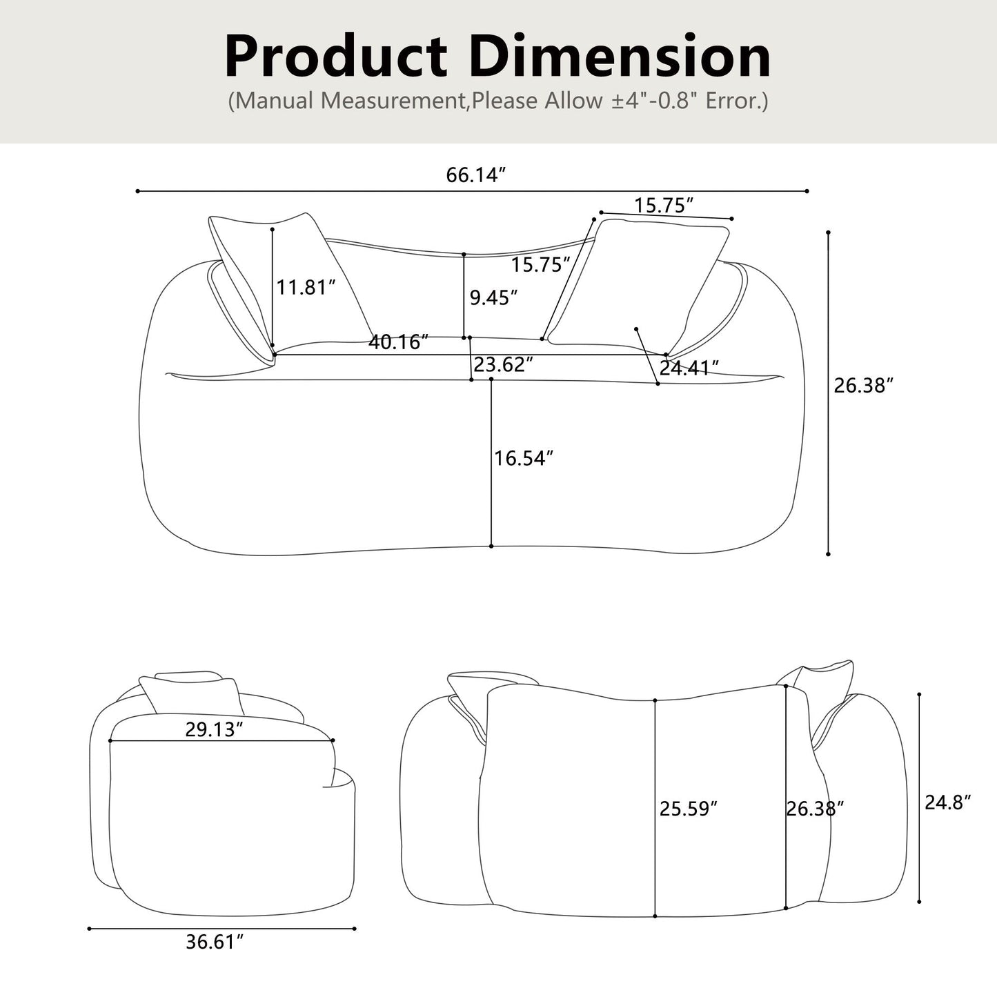 Curved Two Seater Sofa With Cushions And Pillows