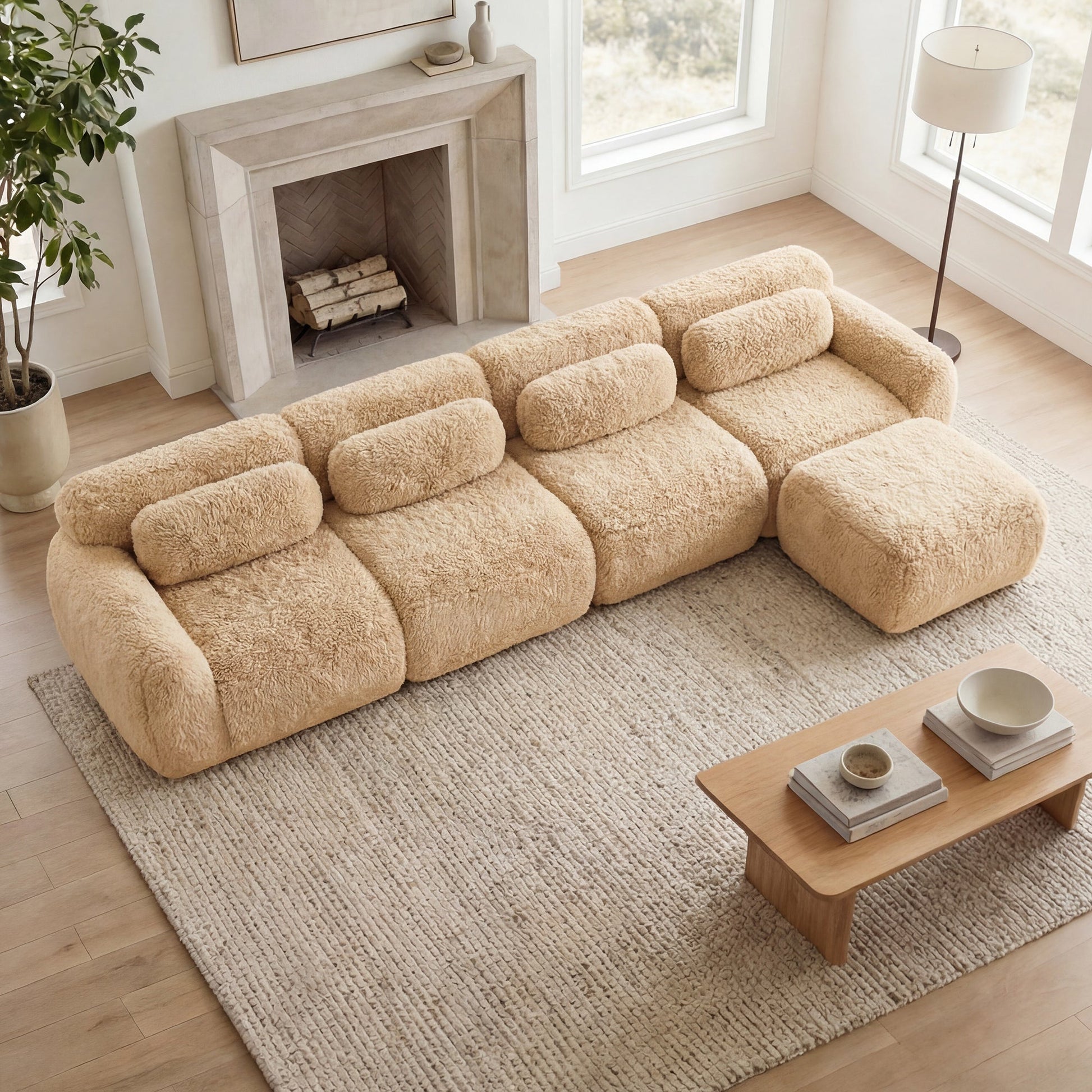 L-shaped soft fluffy modular sectional sofa in beige by HouseOfZazla on Tampa Home & Garden Store
