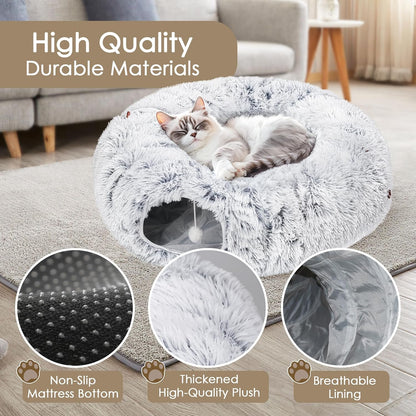 Cat Tunnel Bed grey plush indoor cat cave with washable mat by Sell My Stuff on Tampa Home & Garden Store
