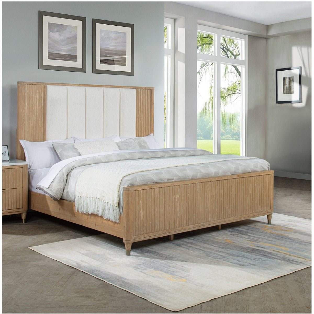 Modern High Headboard Bed And Wood Finish