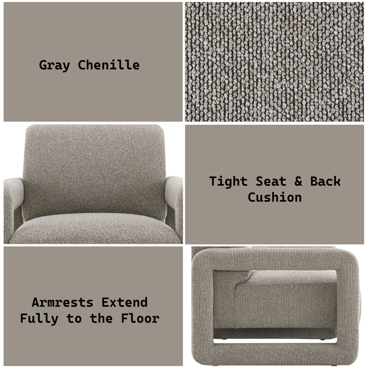 Gray accent armchair Glenda by HouseOfZazla in chenille upholstery with pocket coil on Tampa Home & Garden Store