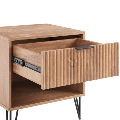 HouseOfZazla Modern Nightstand with Fluted Drawer and Metal Handles natural oak finish on Tampa Home & Garden Store