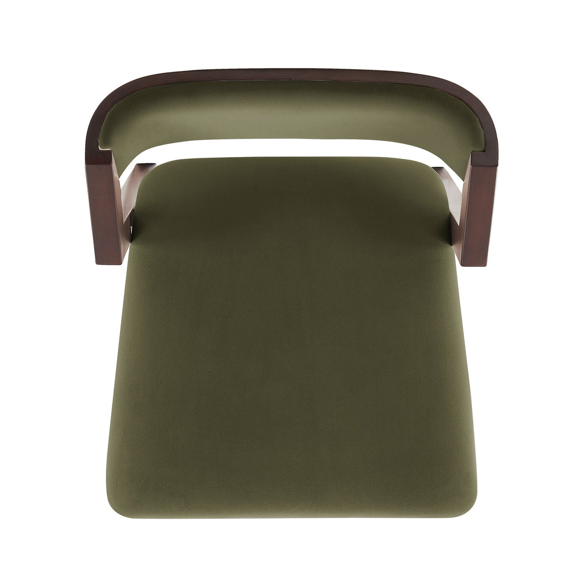 Patricia Counter Stool olive green upholstery, dark wood curved back and frame HouseOfZazla on Tampa Home & Garden Store