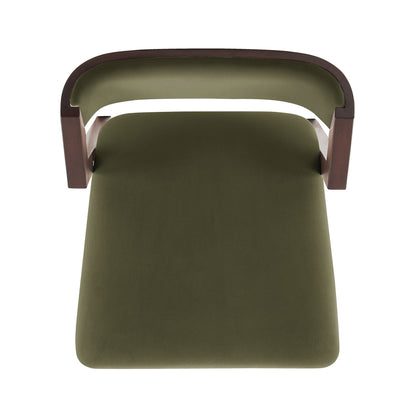 Patricia Counter Stool olive green upholstery, dark wood curved back and frame HouseOfZazla on Tampa Home & Garden Store