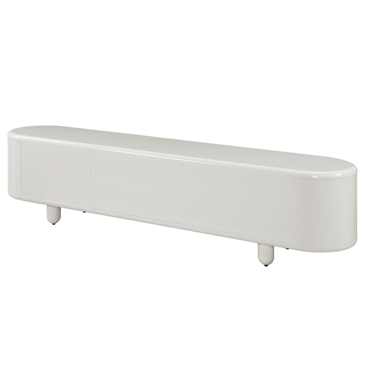 Gloss white TV stand with self-closing drawers, 94-inch wide, modern entertainment center on Tampa Home & Garden Store