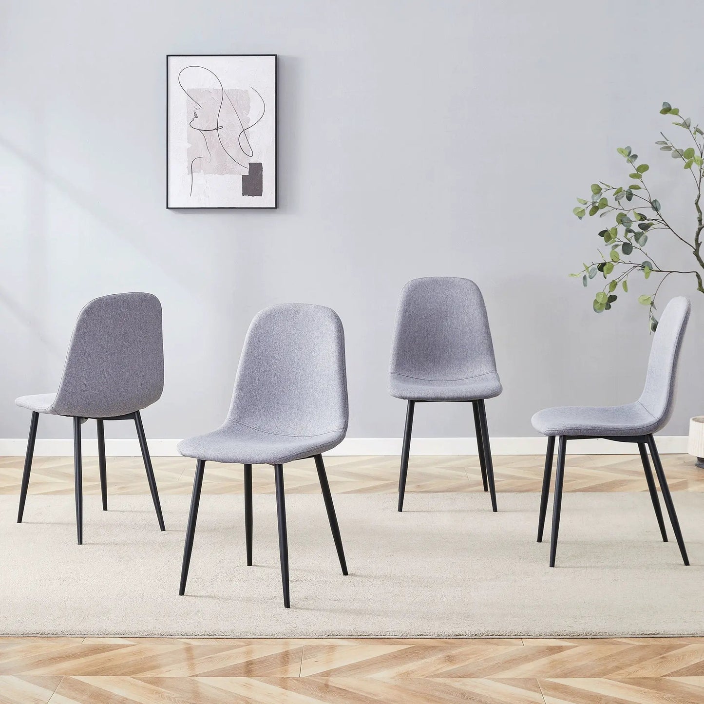 Linen Cotton Dining Chair Set in Light Gray
