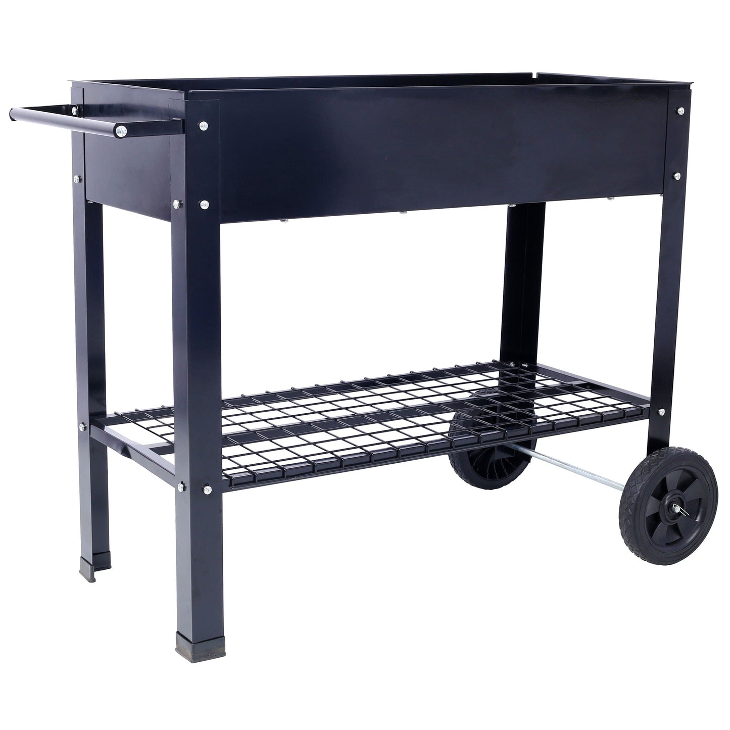 Elevated mobile ergonomic metal planter with wheels HouseOfZazla powder coated black steel on Tampa Home & Garden Store