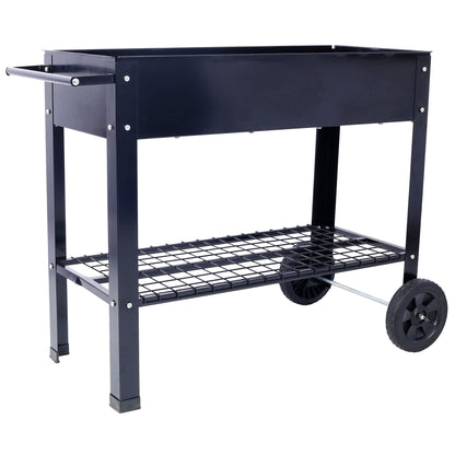 Elevated mobile ergonomic metal planter with wheels HouseOfZazla powder coated black steel on Tampa Home & Garden Store