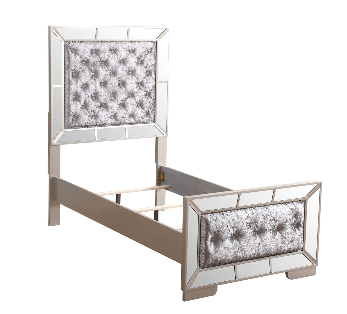 Stylish Contemporary Bed by HouseOfZazla panel bed with mirrored frame and tufted headboard on Tampa Home & Garden Store