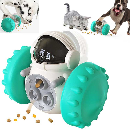 Interactive pet toy car with teal studded wheels and clear dome for treat dispensing on Tampa Home & Garden Store