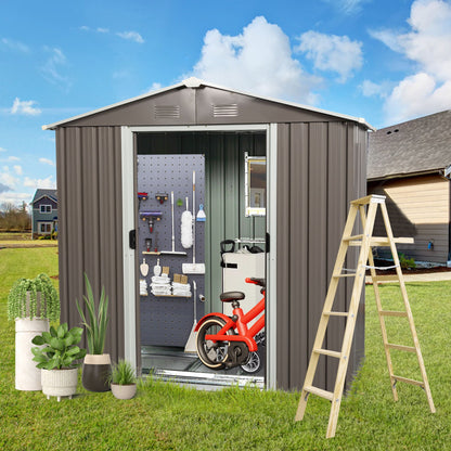 88.98-inch outdoor metal storage shed with window, gray siding, pegboard wall on Tampa Home & Garden Store