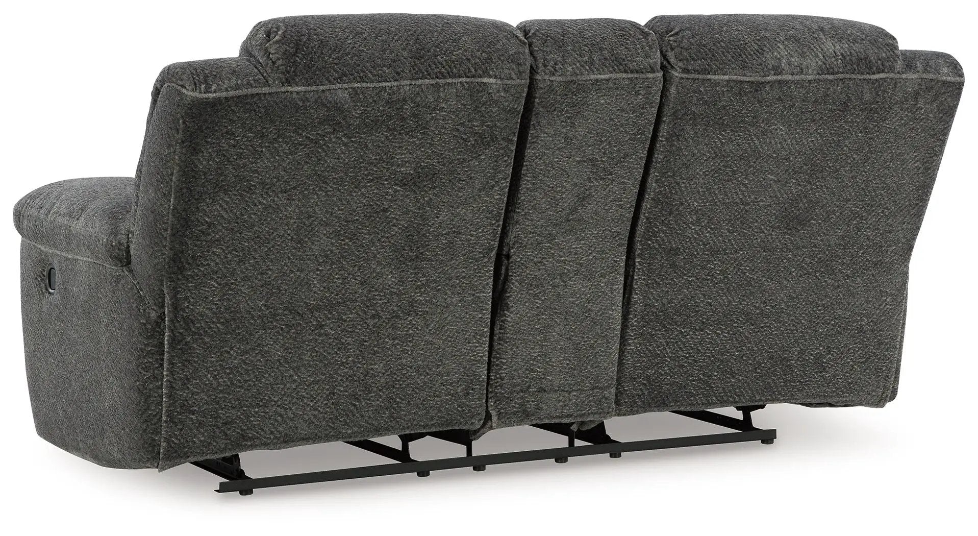 Frohn Dbl Reclining Loveseat With Console in dark gray fabric on Tampa Home & Garden Store