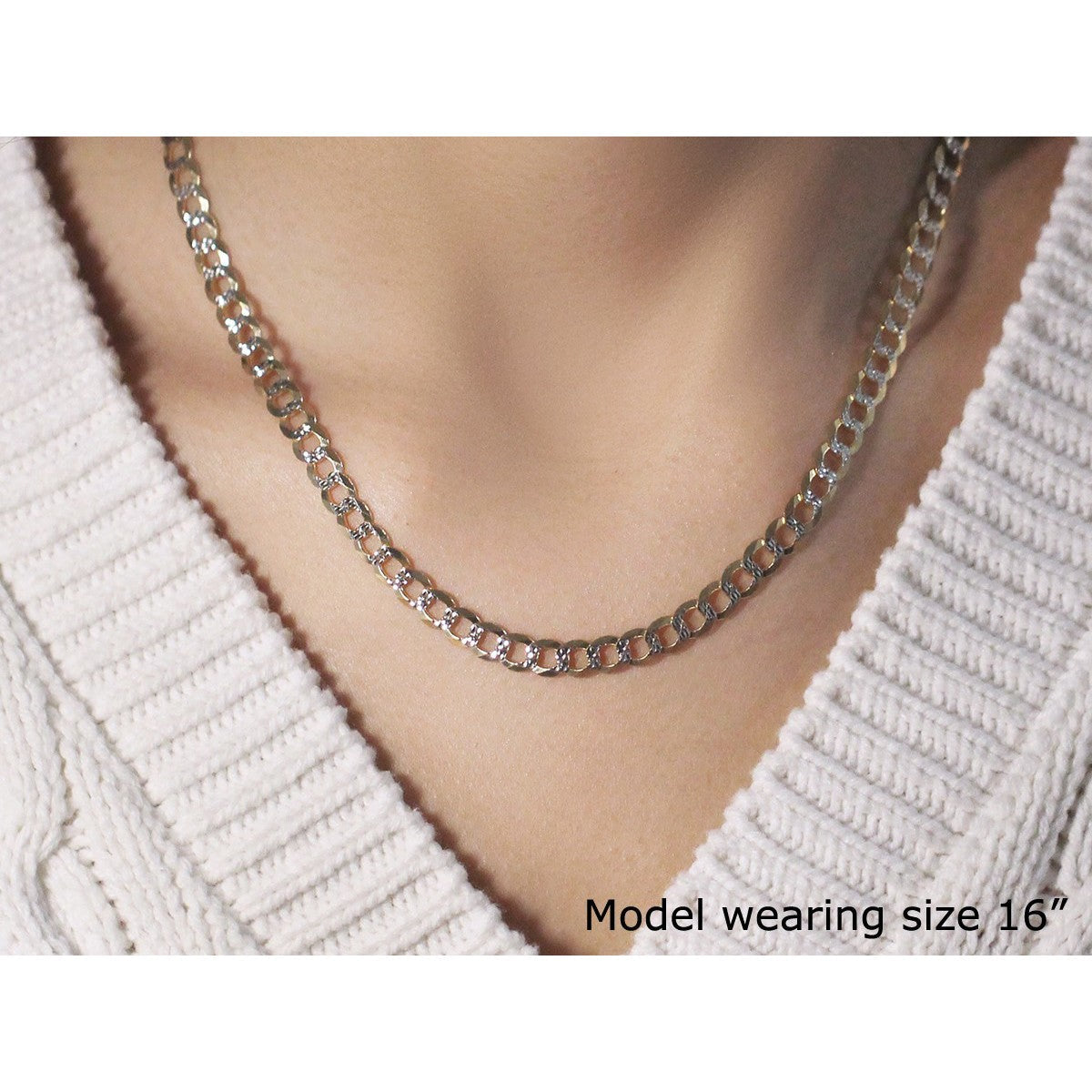 5.7mm 14k two-tone gold pave curb chain necklace by Bids.com with white and yellow gold links on Tampa Home & Garden Store