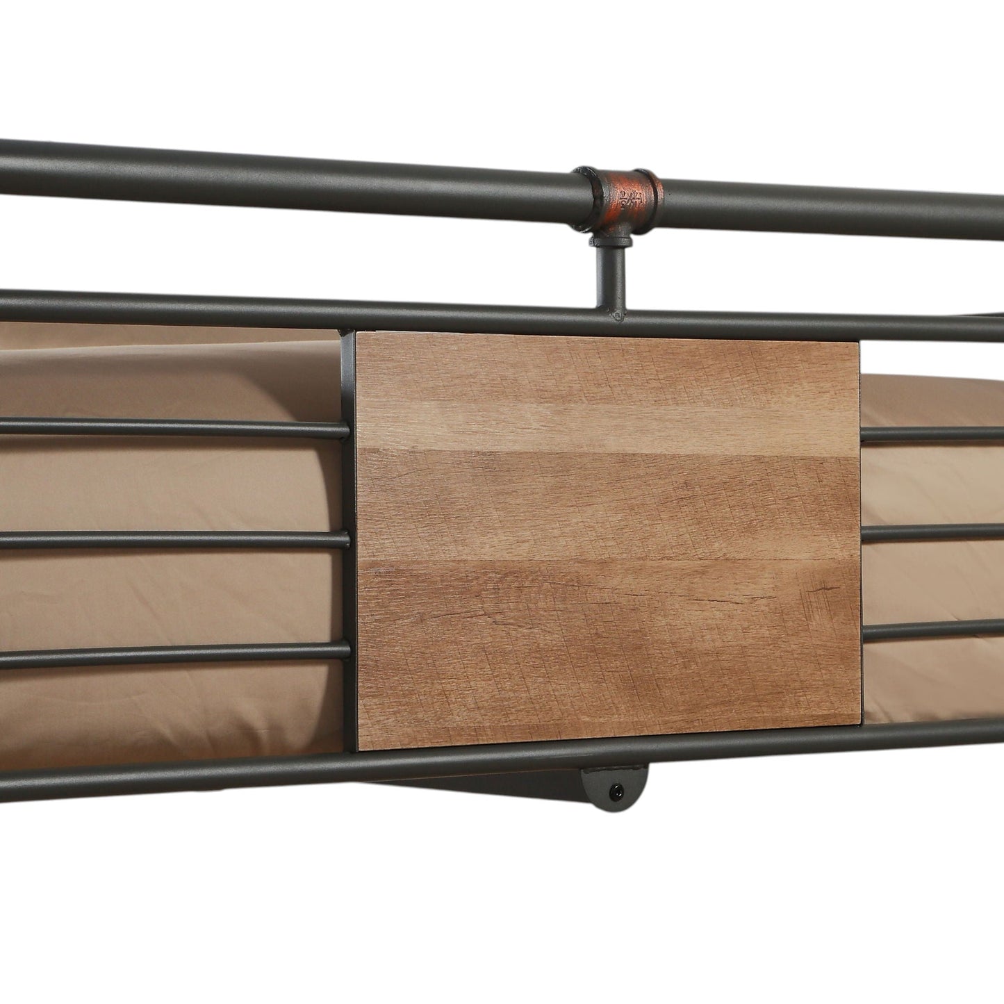 Brantley full-long/queen bunk bed frame, black metal rails with wood panels, HouseOfZazla on Tampa Home & Garden Store
