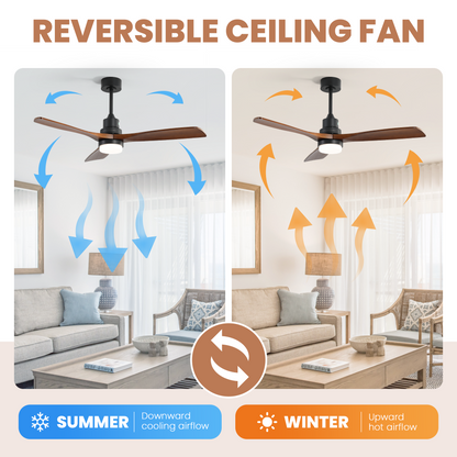 52 Inch Indoor Ceiling Fan HouseOfZazla with dimmable LED light, remote control, wood blades on Tampa Home & Garden Store