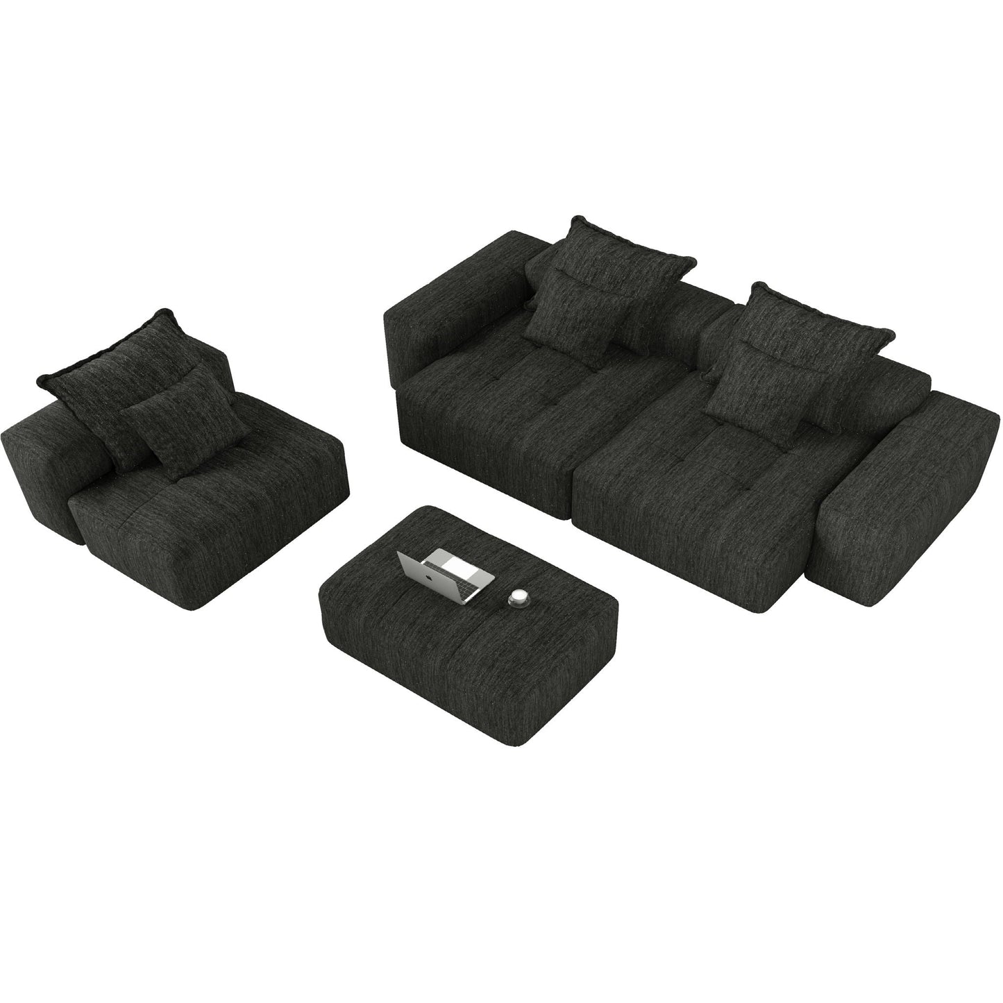 Modern modular sectional sofa by HouseOfZazla with pillows in charcoal fabric; pieces and laptop on Tampa Home & Garden Store