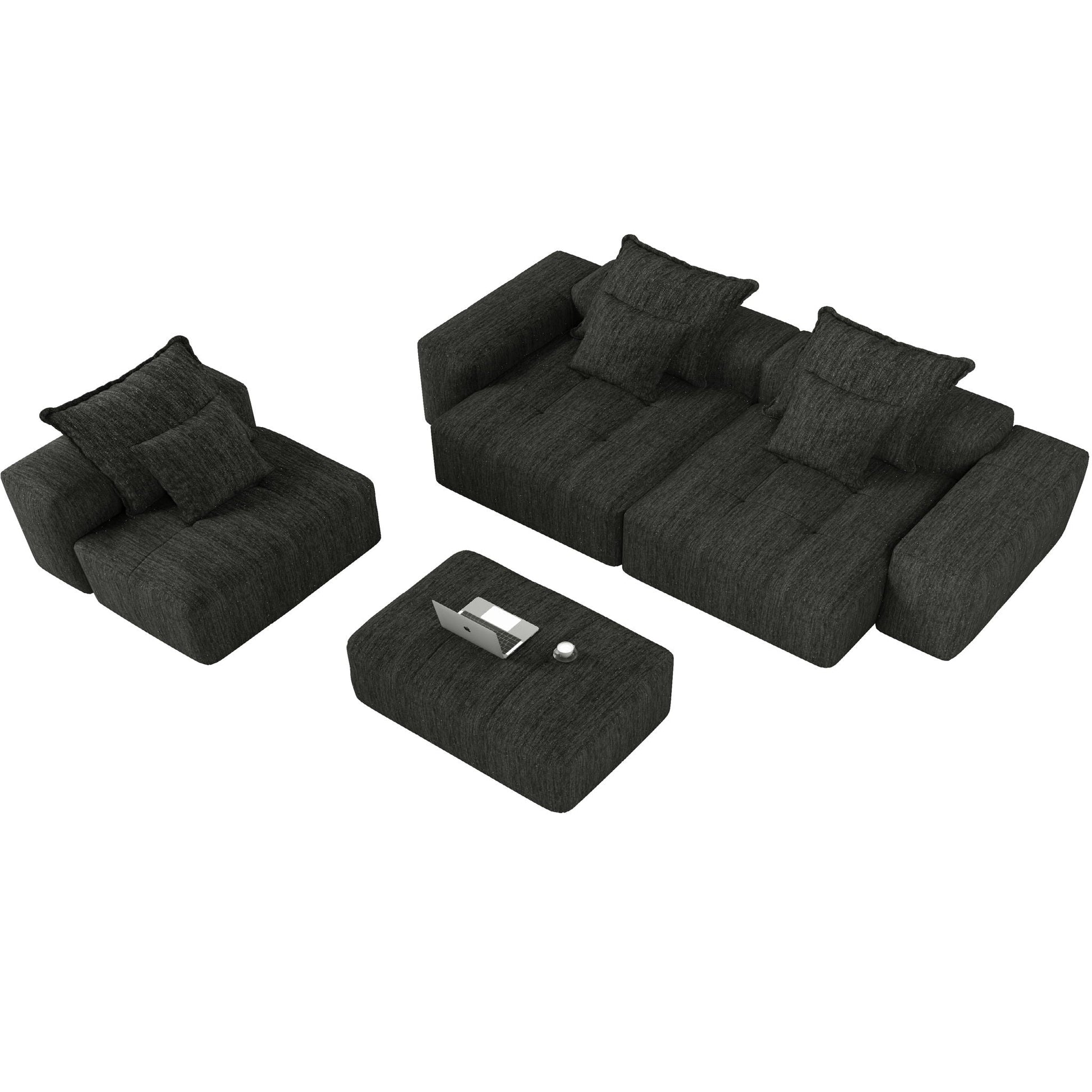 Modern modular sectional sofa by HouseOfZazla with pillows in charcoal fabric; pieces and laptop on Tampa Home & Garden Store