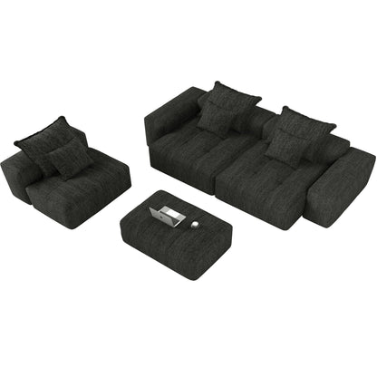 Modern modular sectional sofa by HouseOfZazla with pillows in charcoal fabric; pieces and laptop on Tampa Home & Garden Store