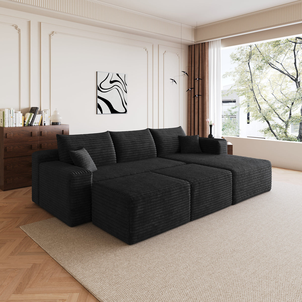 95 Inch Cloud Sectional Sofa And Two Ottomans