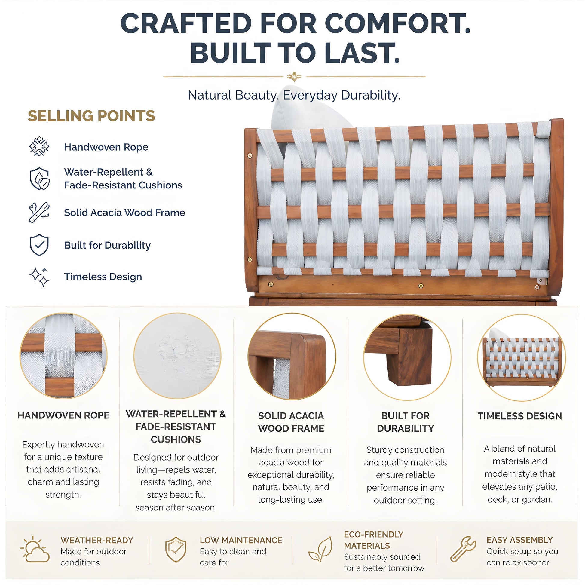 4 Pcs Outdoor Patio Set by HouseOfZazla with handwoven rope and solid acacia wood frame on Tampa Home & Garden Store