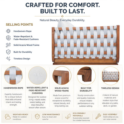 4 Pcs Outdoor Patio Set by HouseOfZazla with handwoven rope and solid acacia wood frame on Tampa Home & Garden Store