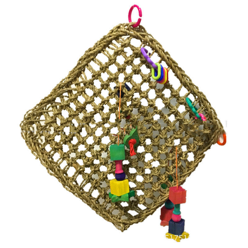 Pure Natural Straw Parrot Hammock, woven bird toy with colorful beads by Sell My Stuff on Tampa Home & Garden Store