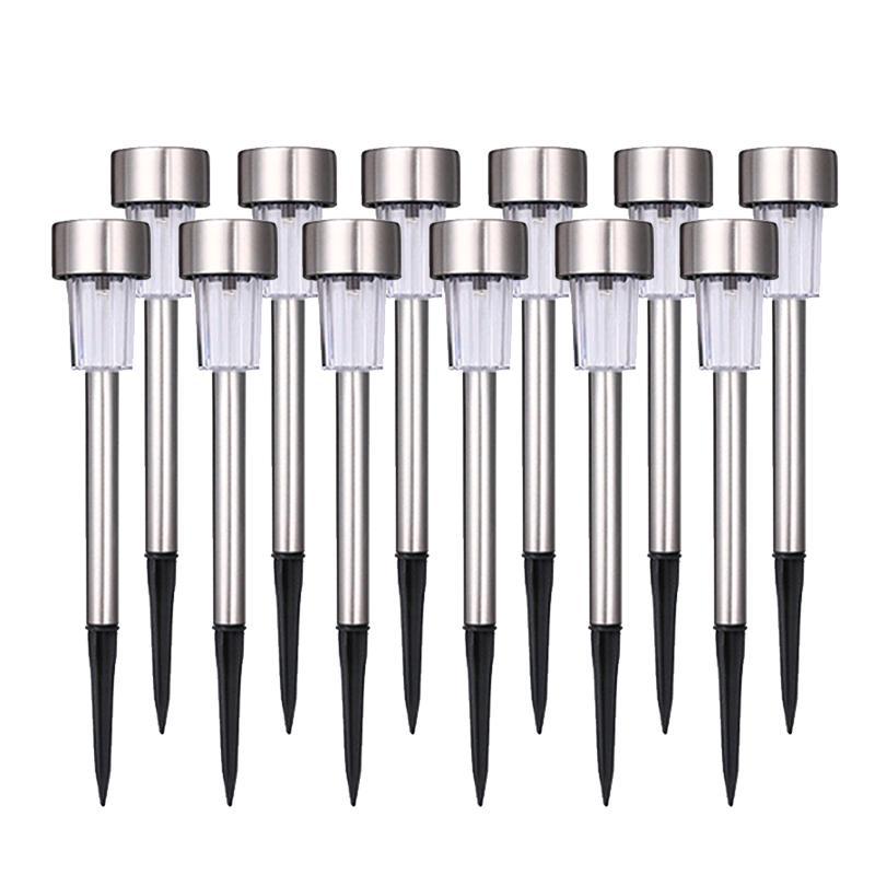 Stevvex stainless steel LED solar pathway lights set of 12 with clear caps and black stakes on Tampa Home & Garden Store
