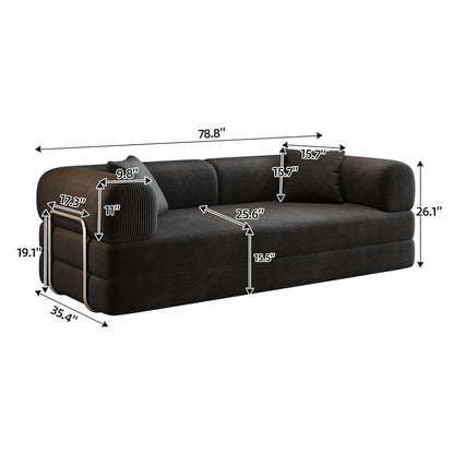 Compression sofa 78.8in black corduroy with pillow-back and sleeper bed HouseOfZazla on Tampa Home & Garden Store