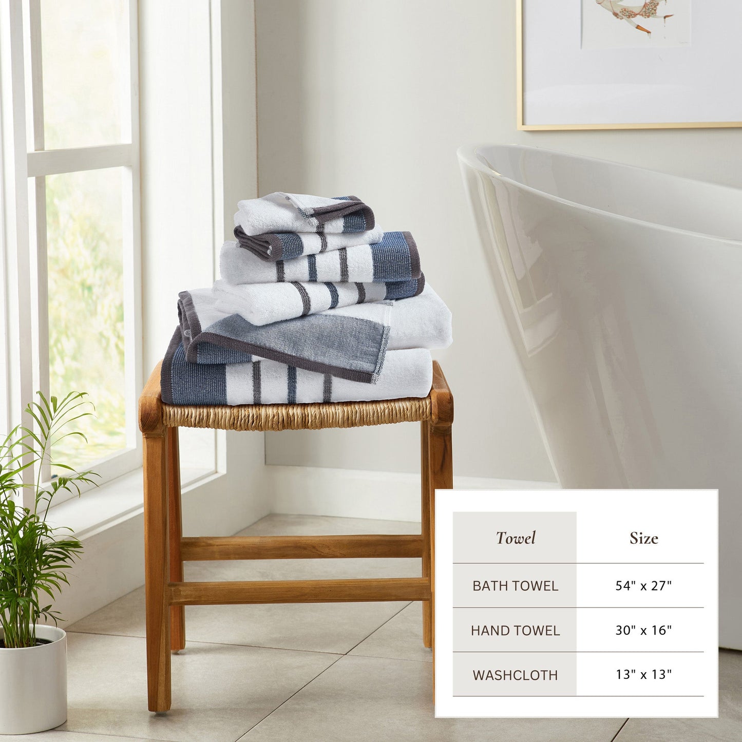 Soft Cotton Bath Towel Set and Stripe Detail