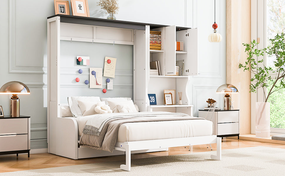 Foldable Murphy Bed with Desk and Cabinet