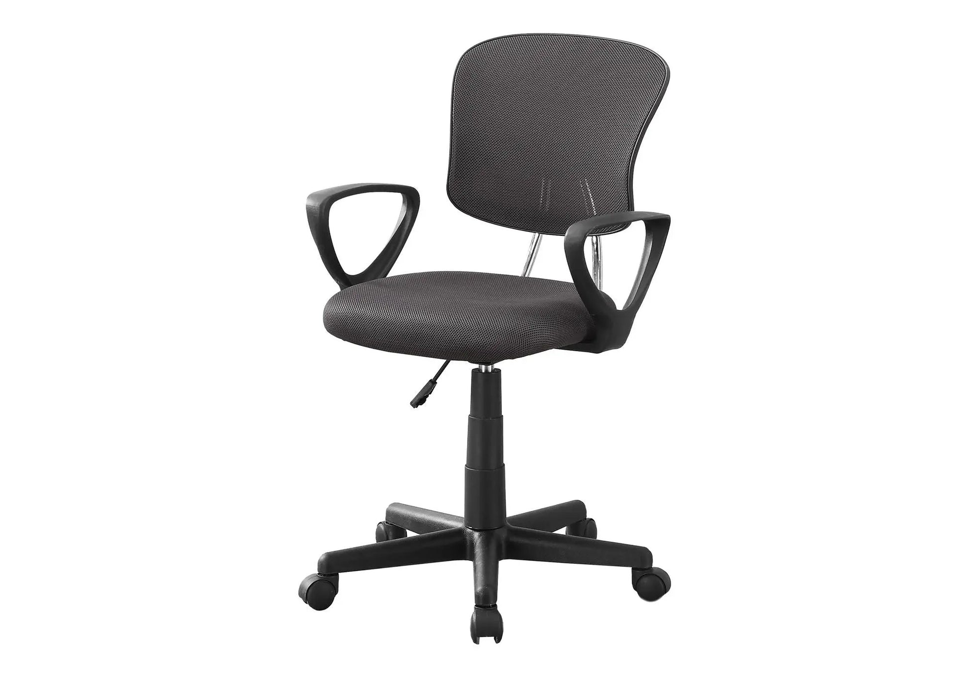 Office chair with black mesh back and seat, adjustable height, swivel with armrests on Tampa Home & Garden Store