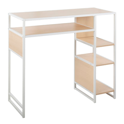 Farmhouse bar height table with storage by HouseOfZazla, light brown wood and white frame on Tampa Home & Garden Store