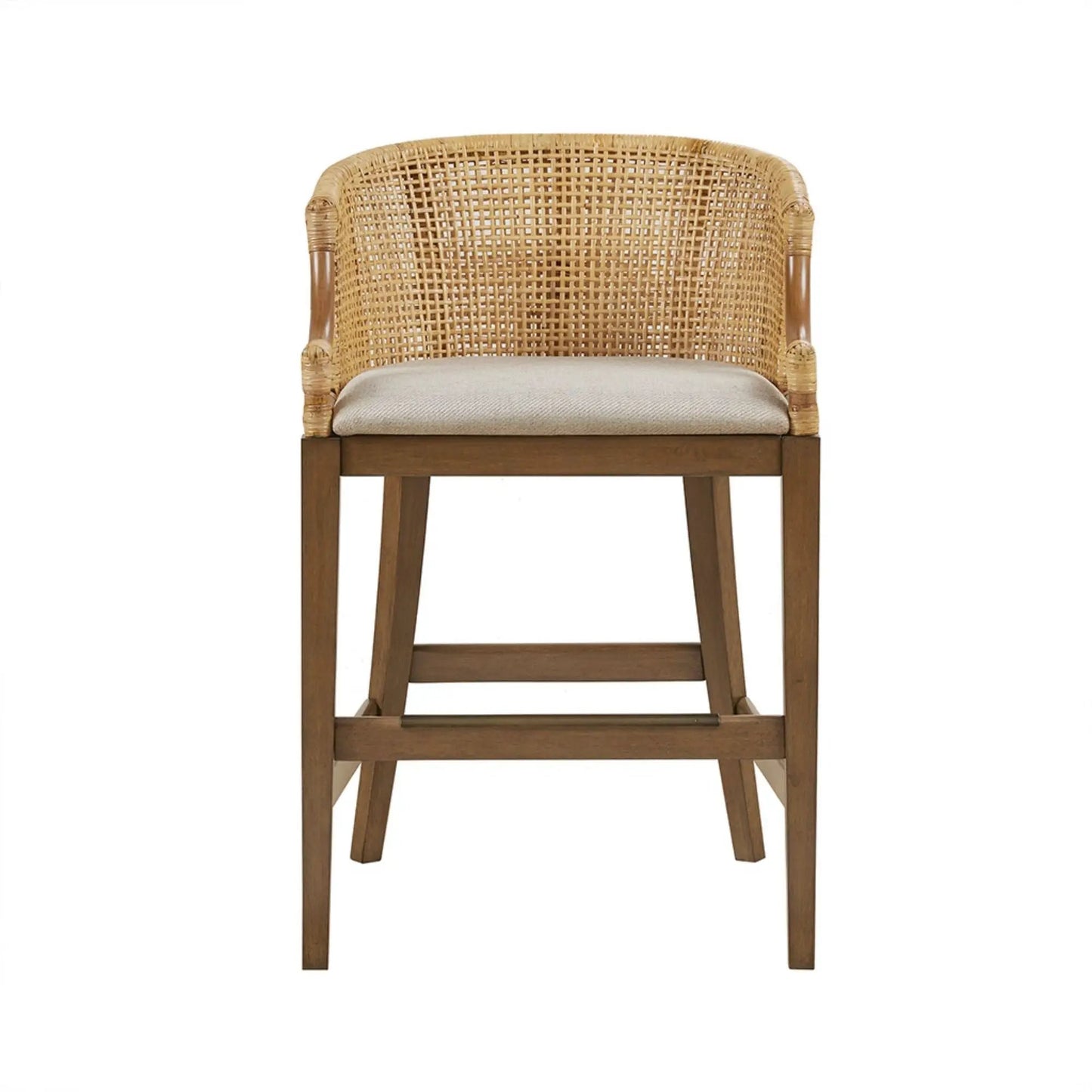 Casual Rattan Counter Stool With Solid Wood Legs