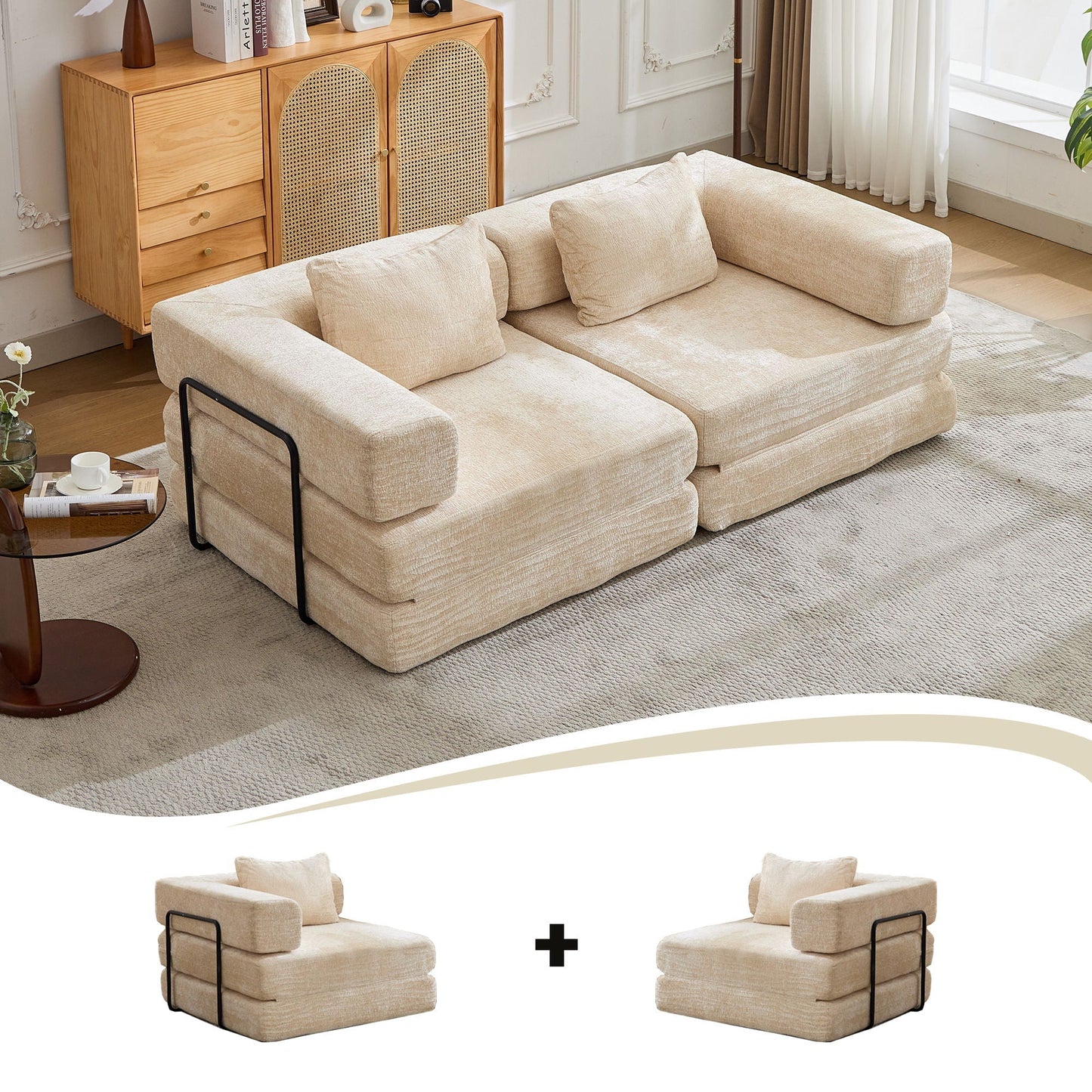 Compact Floor Sofa Bed With A Pillow And Frame
