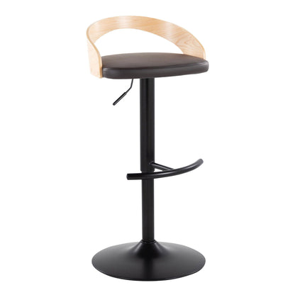Adjustable swivel barstool with black cushioned seat and natural wood curved backrest on Tampa Home & Garden Store