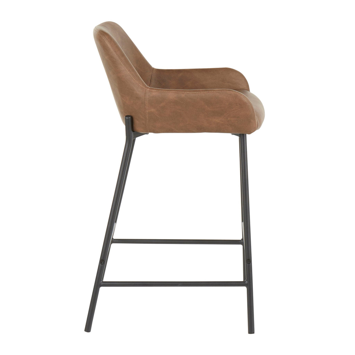 Industrial fixed-height counter stool set with upholstered brown seat and black metal legs on Tampa Home & Garden Store