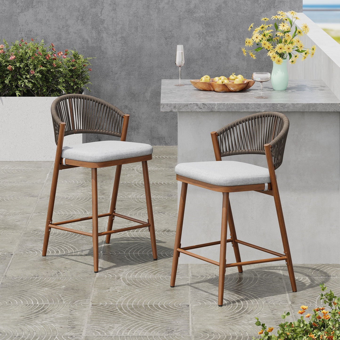 Outdoor Counter Stools with Wicker and Metal